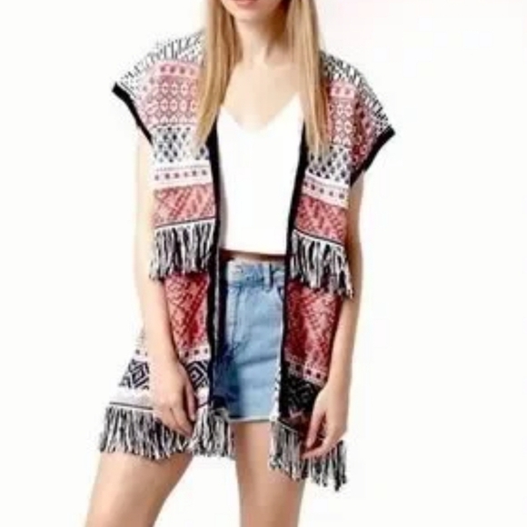 Boho Fringe Cardigan Poncho Vibes Cozy Fall Winter Lagenlook Fringe Large - Picture 2 of 11